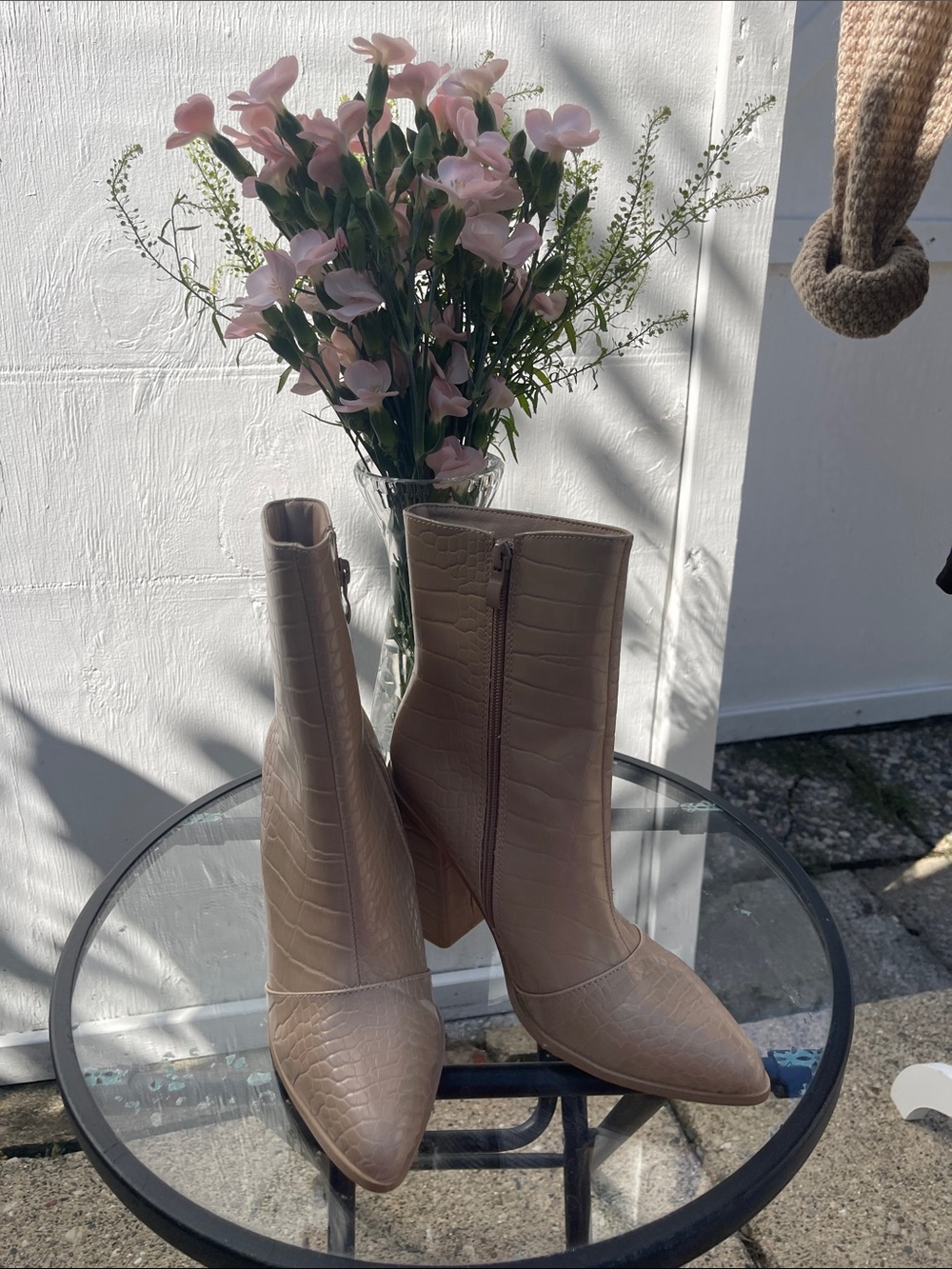 Lulus Beige Textured Zip-Up Booties